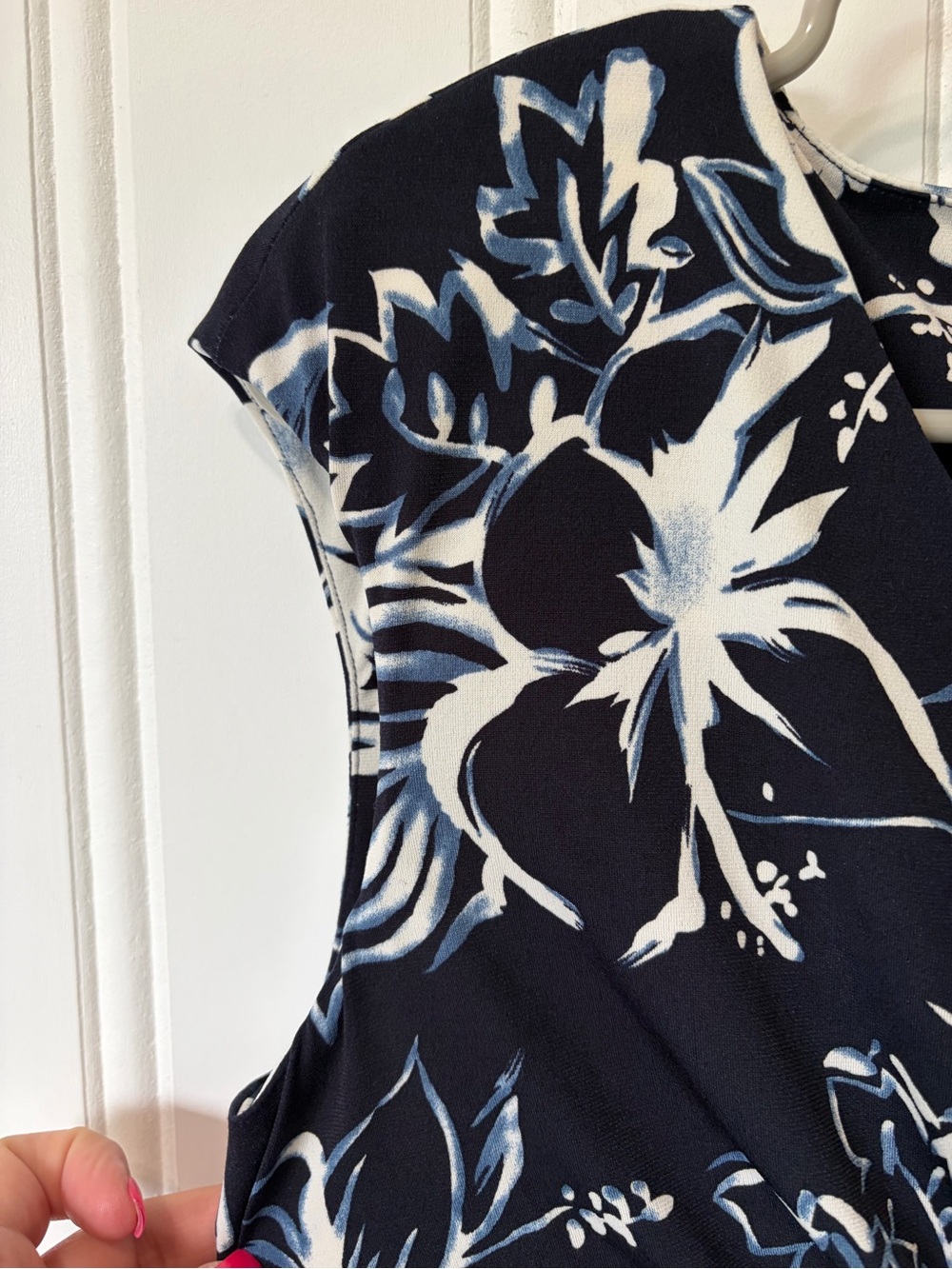 NWT Lauren Ralph Lauren Navy White Floral Ruched Faux Wrap Sheath Dress 14P - Picture 8 of 11
